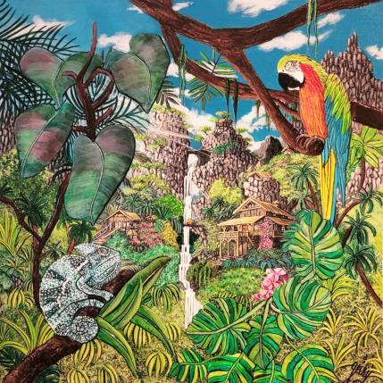 Pintura PUMON VERDE por Geiry | Pintura Subject matter Acrylic, Marble powder, Pigments Animals, Landscapes, Nature