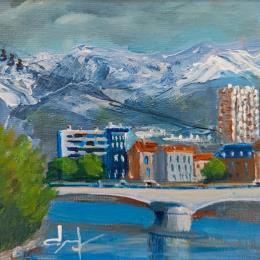 Painting Le pont de la citadelle de grenoble by Degabriel Véronique | Painting Realism Oil Urban