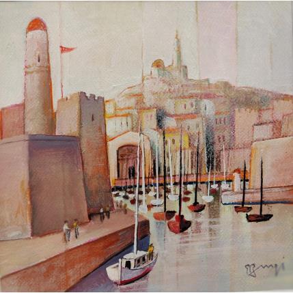 Peinture Entrée au port par Burgi Roger | Tableau Figuratif Acrylique Architecture, Paysages, Scènes de vie