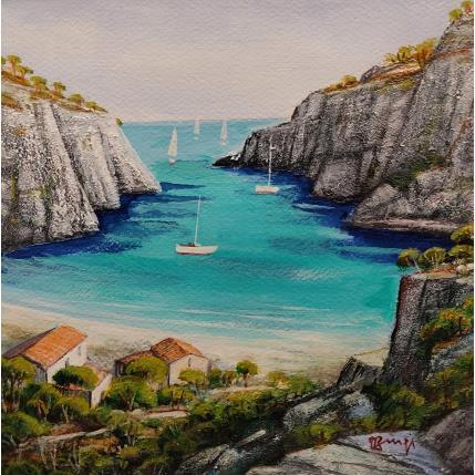 Peinture Les cabanons de la calanque par Burgi Roger | Tableau Figuratif Acrylique Paysages