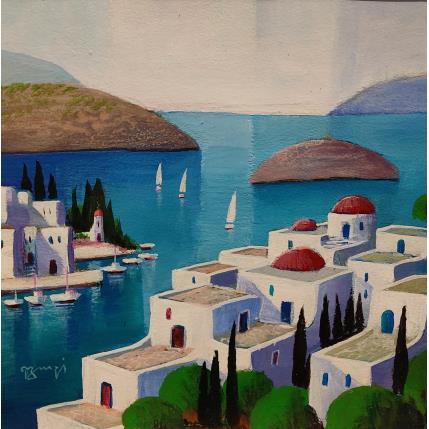 Peinture Villages Grec par Burgi Roger | Tableau Figuratif Acrylique Paysages