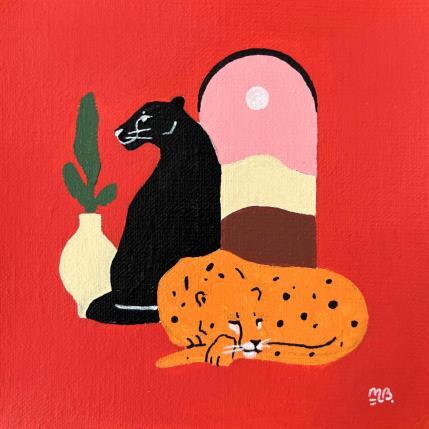 Peinture Crimson Dreams par Birsak Mariah | Tableau Art naïf Acrylique Animaux, Natures mortes, Urbain