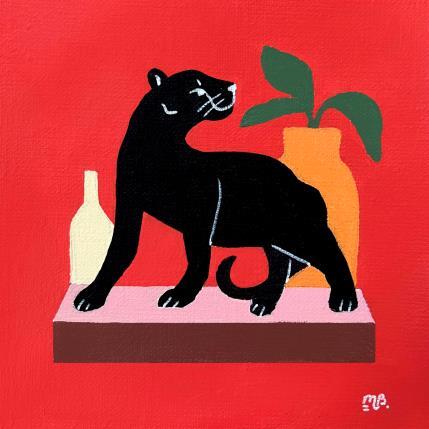 Peinture Leopard in Red par Birsak Mariah | Tableau Art naïf Acrylique Animaux, Natures mortes, Urbain