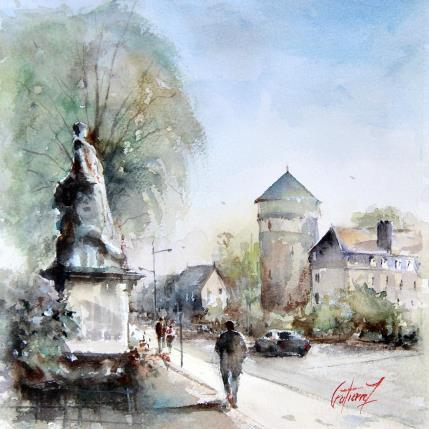 Peinture Près du pont de fil à Tours par Gutierrez | Tableau Impressionnisme Aquarelle Urbain