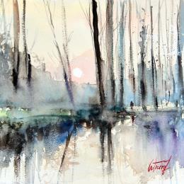 Painting Avant la nuit - la Touraine by Gutierrez | Painting Impressionism Watercolor Landscapes, Pop icons
