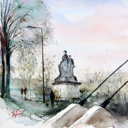 Peinture La statue du pont de Fil par Gutierrez | Tableau Impressionnisme Aquarelle Urbain