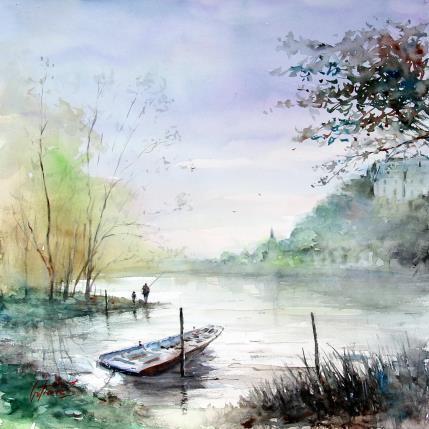 Peinture Petit matin sur la Loire par Gutierrez | Tableau Impressionnisme Aquarelle Paysages