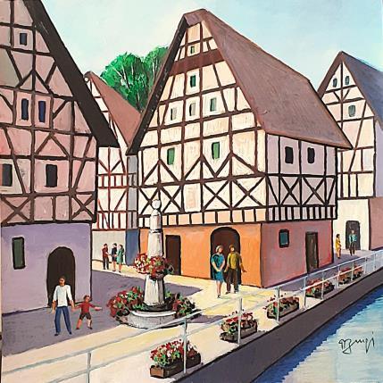 Peinture AN201 ALSACE par Burgi Roger | Tableau Figuratif Acrylique Architecture, Scènes de vie, Urbain