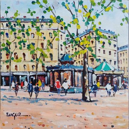 Peinture PLACE DES ABBESSES A MONTMARTRE par Euger | Tableau Figuratif Acrylique Scènes de vie, Société, Urbain