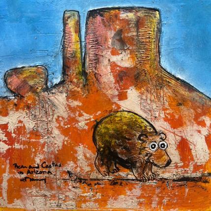 Peinture Bear  and Cactus par Maury Hervé | Tableau Art Singulier Pigments, Posca, Sable Animaux