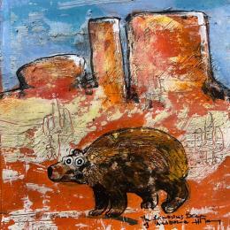 Peinture Famous Bear in Arizona par Maury Hervé | Tableau Art Singulier Pigments, Posca, Sable Animaux