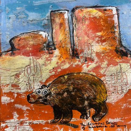 Peinture Famous Bear in Arizona par Maury Hervé | Tableau Art Singulier Pigments, Posca, Sable Animaux