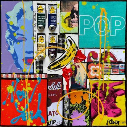 Peinture POP NY (Banana) par Costa Sophie | Tableau Pop-art Acrylique, Collage, Upcycling Icones Pop
