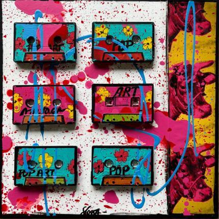 Peinture Cow K7 par Costa Sophie | Tableau Pop-art Acrylique, Collage, Upcycling Icones Pop
