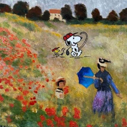 Peinture F3  golf dans les coquelicots (Monet) par Marie G.  | Tableau Pop-art Acrylique, Bois, Collage Icones Pop