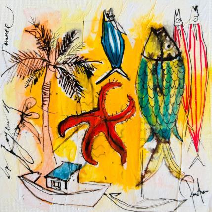 Peinture Yellow and sun par Colombo Cécile | Tableau Figuratif Acrylique, Collage, Encre, Pastel Natures mortes, Paysages