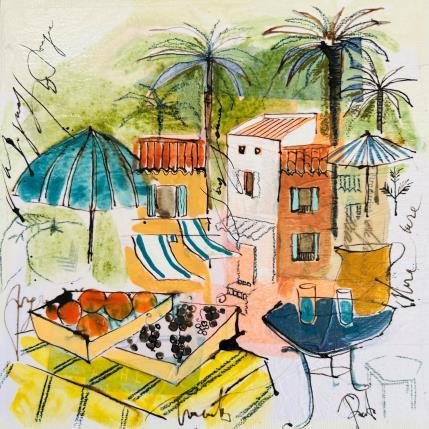 Peinture A l' ombre du parasol par Colombo Cécile | Tableau Art naïf Acrylique, Aquarelle, Collage, Encre, Pastel Nature, Paysages, Scènes de vie