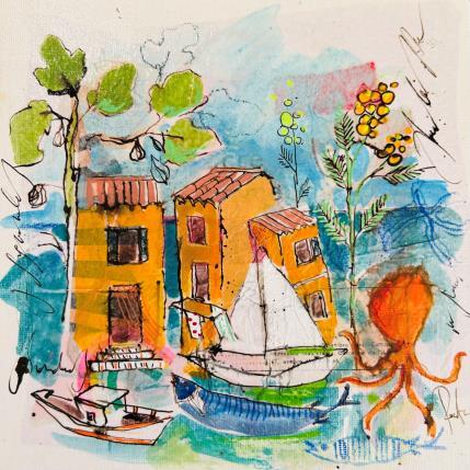 Peinture La danse du poulpe par Colombo Cécile | Tableau Art naïf Acrylique, Aquarelle, Collage, Encre, Pastel Nature, Paysages, Scènes de vie