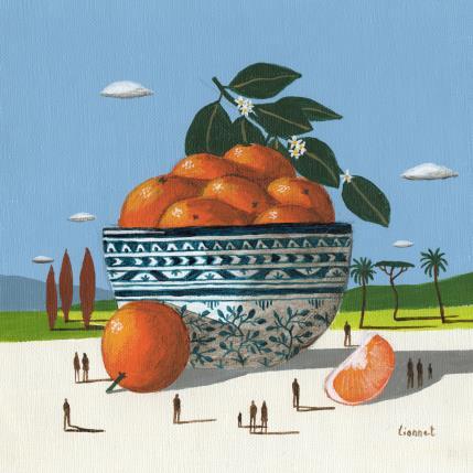 Peinture coupe d'oranges par Lionnet Pascal | Tableau Surréalisme Acrylique Natures mortes, Paysages, Scènes de vie