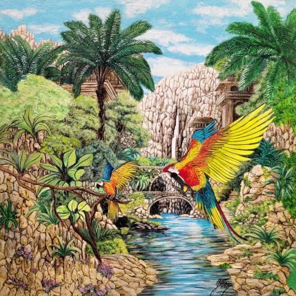 Pintura EN ROUTE VERS LES TROPIQUES por Geiry | Pintura Subject matter Acrylic, Marble powder, Pigments, Wood Animals, Landscapes, Nature