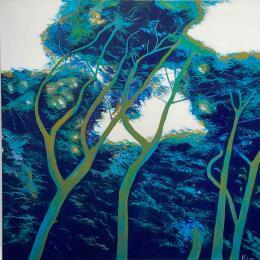 Painting Cîmes en bleu et vert by Fièvre Véronique | Painting Figurative Acrylic