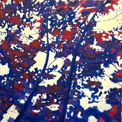 Peinture Feuillages en bleu et rouge par Fièvre Véronique | Tableau Figuratif Acrylique