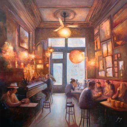 Peinture Le Red Café par Jung François | Tableau Figuratif Huile Scènes de vie