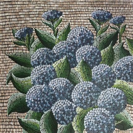 Peinture hortensias bleus par Dmitrieva Daria | Tableau Impressionnisme Acrylique Nature