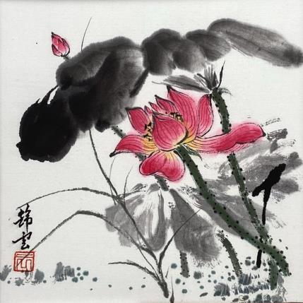 Peinture Lotus rose par Tayun | Tableau Figuratif Aquarelle, Encre Nature