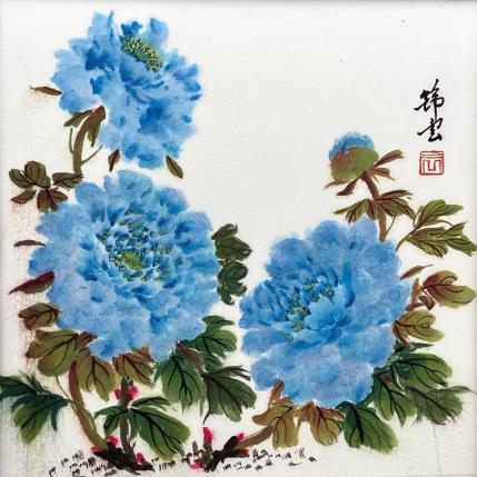 Peinture Pivoines bleues par Tayun | Tableau Figuratif Aquarelle, Encre Nature