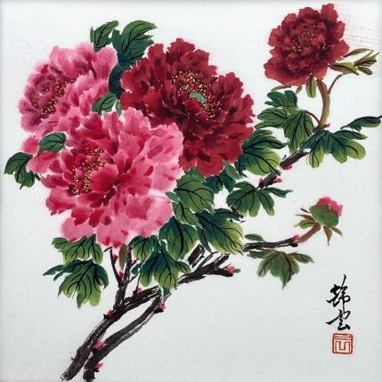 Peinture Pivoines rouge par Tayun | Tableau Figuratif Aquarelle, Encre Nature