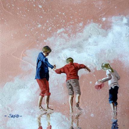 Peinture coopération de plage par Sand | Tableau Figuratif Acrylique Enfant, Marine, Scènes de vie