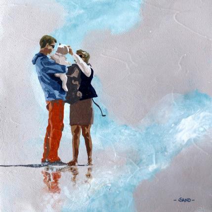 Peinture première plage par Sand | Tableau Figuratif Acrylique Enfant, Marine, Scènes de vie