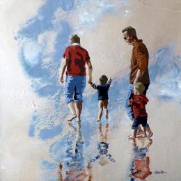 Gemälde famille de mi-saison von Sand | Gemälde Figurativ Acryl Alltagsszenen, Kinder, Marine