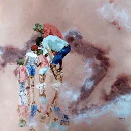 Gemälde tribu d'Atlantique von Sand | Gemälde Figurativ Acryl Alltagsszenen, Kinder, Marine