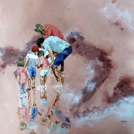 Peinture tribu d'Atlantique par Sand | Tableau Figuratif Acrylique Enfant, Marine, Scènes de vie