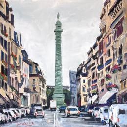 Peinture Vers la place Vendôme par Brooksby | Tableau Figuratif Huile Paysages, Urbain