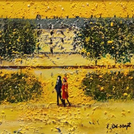 Peinture Coucher de soleil sur Paris par Dessapt Elika | Tableau Impressionnisme Acrylique, Sable