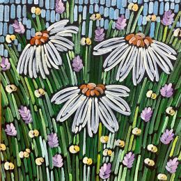 Painting Three daisies 2  by Dmitrieva Daria | Painting Impressionism Acrylic Nature, Pop icons