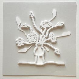 Painting Reaching Flowers by Ryder Susan | Painting Figurative Paper Black & White, Minimalist, Pop icons, Still-life