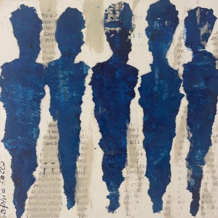 Peinture Quintet blue par Rocco Sophie | Tableau Art Singulier Acrylique, Collage, Sable