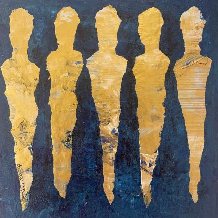 Peinture La Saphir  d'or par Rocco Sophie | Tableau Art Singulier Acrylique, Collage, Sable