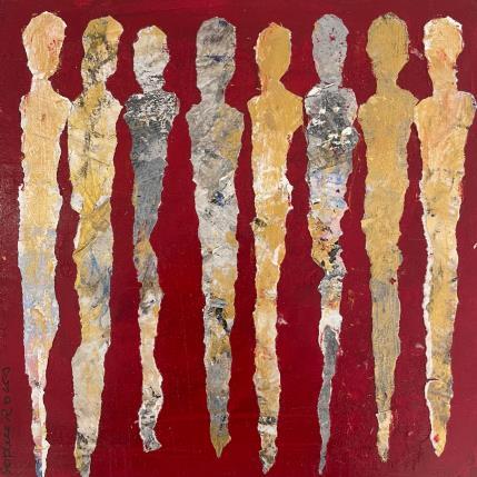 Peinture Foule d'or par Rocco Sophie | Tableau Art Singulier Acrylique, Collage, Sable