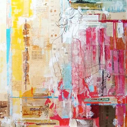 Painting Impression d'ailleurs by Sablyne | Painting Raw art Acrylic, Gluing, Gold leaf, Ink, Pastel, Pigments, Upcycling, Wood Life style, Portrait
