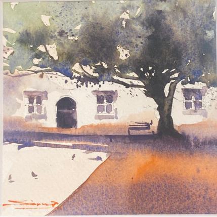 Gemälde Country Home von Dandapat Swarup | Gemälde Figurativ Aquarell Urban