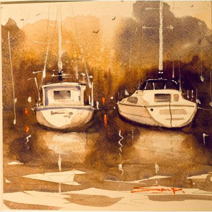 Peinture Life in a boat par Dandapat Swarup | Tableau Figuratif Aquarelle Urbain