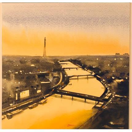 Peinture Paris in twilight par Dandapat Swarup | Tableau Figuratif Aquarelle Urbain
