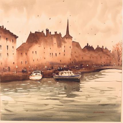 Peinture Quay and the Church of Saint Nicolas, Strasbourg III par Dandapat Swarup | Tableau Figuratif Aquarelle Urbain