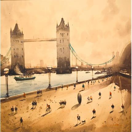 Peinture Tower Bridge on a Sunny Day par Dandapat Swarup | Tableau Figuratif Aquarelle Urbain