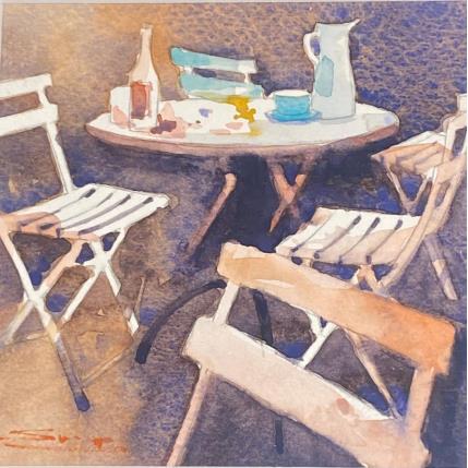 Peinture Café time par Dandapat Swarup | Tableau Figuratif Aquarelle Urbain